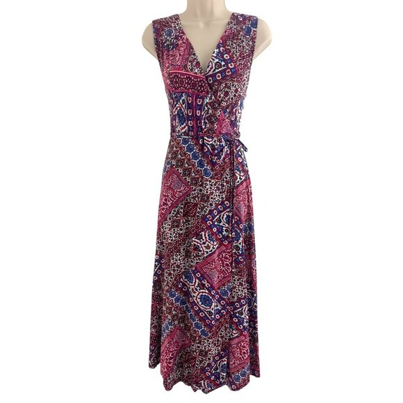 Calvin Klein Mosaic Print Patchwork Faux-Wrap A-Line Maxi Dress w/Tie Size 14 - Picture 5 of 11